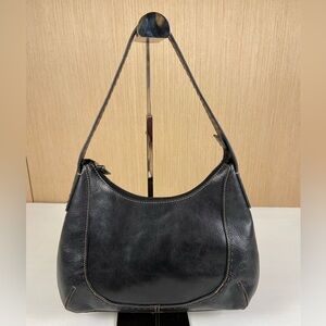 Fossil Black Genuine Leather Shoulder Bag Hobo Purse Zip Top